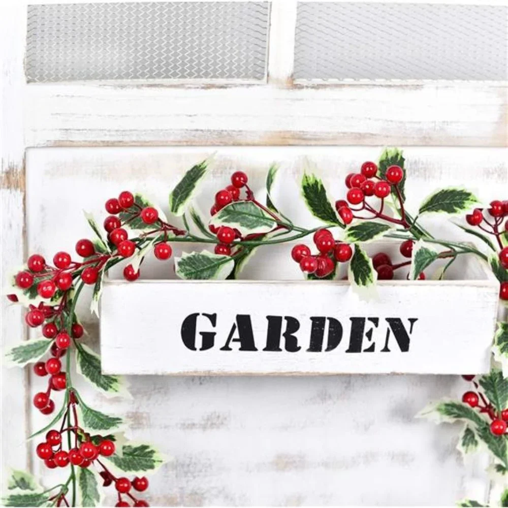 6Ft Red Berry Christmas Garland with Green Leaves, Flexible Artificial